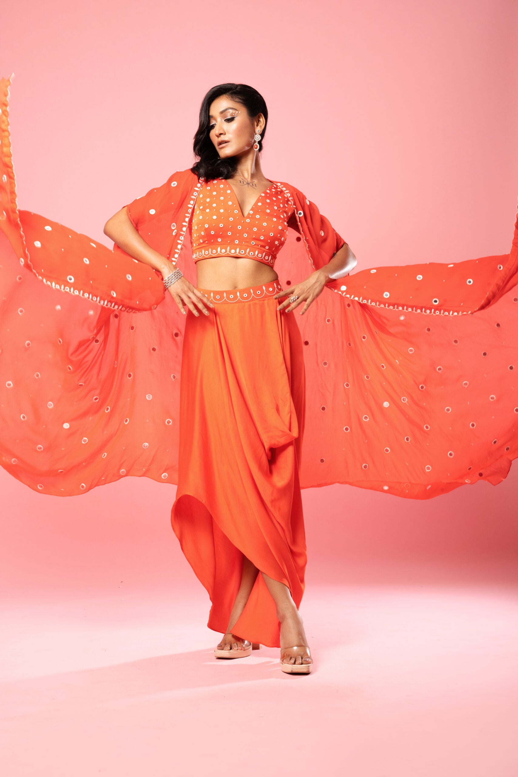 Tangerine Orange Co-ord Dhoti Set image 5