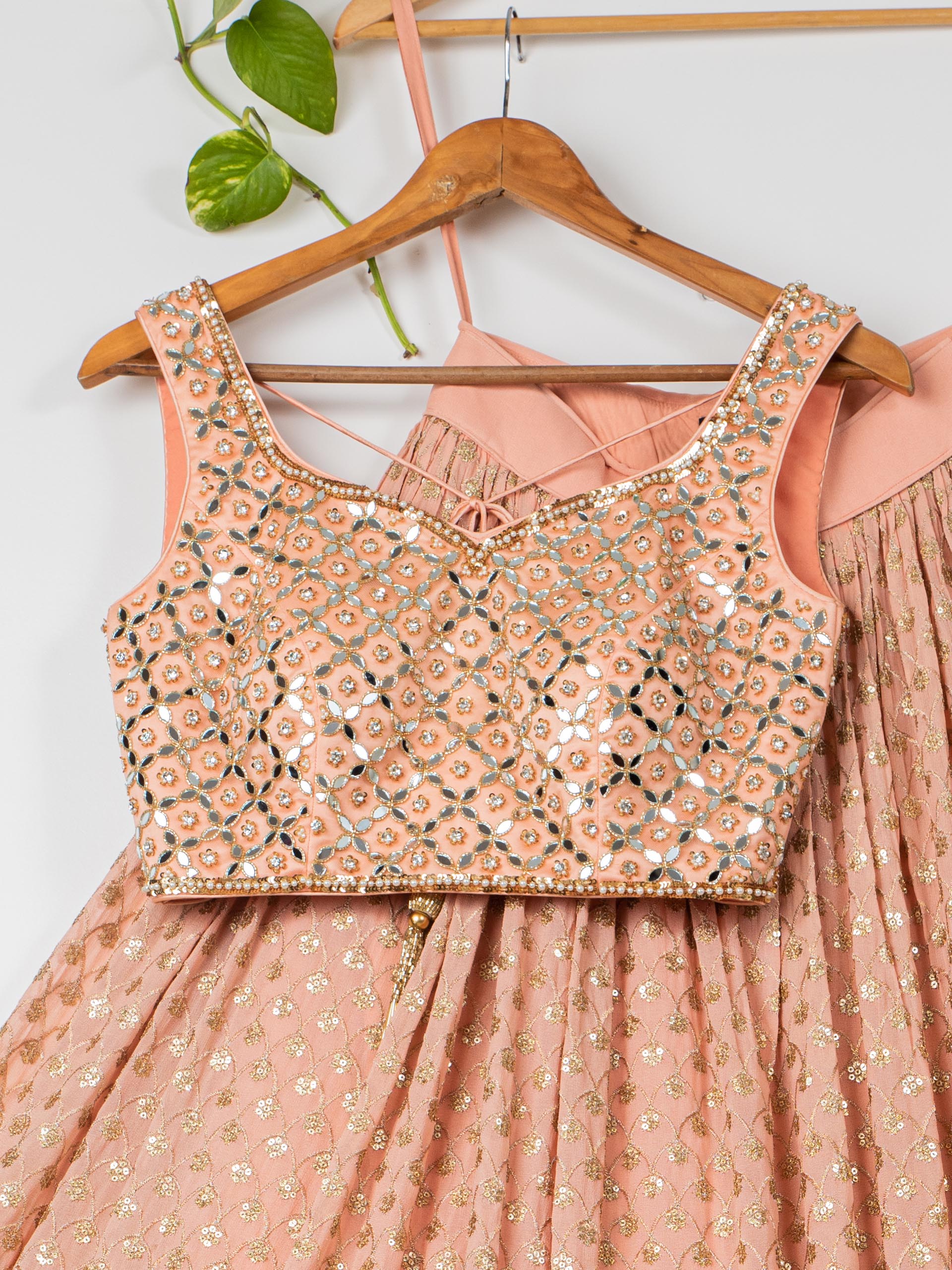 Apricot Peach Mirror Lehenga Set image 1