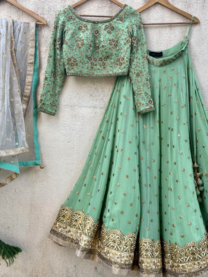 Sage Green Sharmily Sequin Lehenga Set - M image