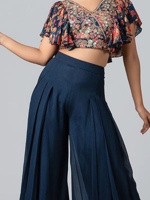Dark Blue Ruffle Flared Pant Set image 2