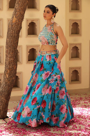 Floral Print Box Pleat Lehenga image 6