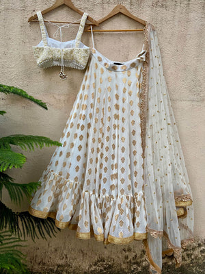 Ivory Gold Ruffle Lehenga Set image 3