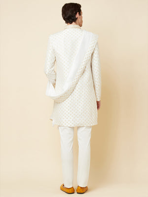 Royal White Embroidered Sherwani Set image 2