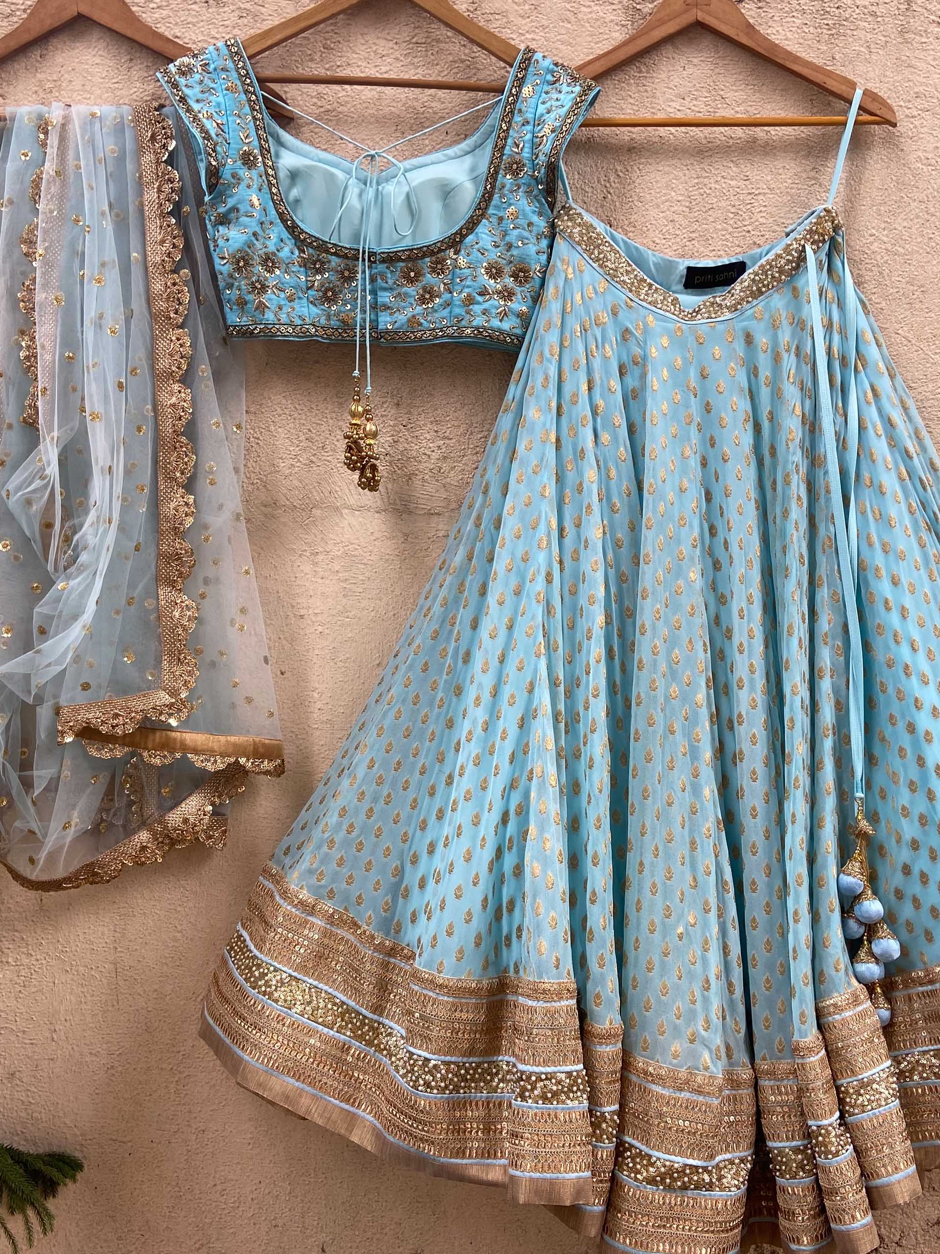 Powder Blue Sharmily Zari Lehenga Set image 1