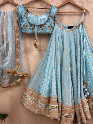 Powder Blue Sharmily Zari Lehenga Set image 1