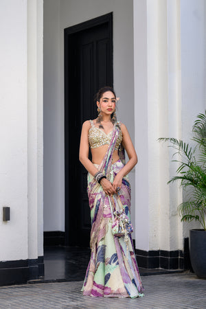 Eden Highlighted Saree Paidwan with Hand Embroidered Blouse - L, green image