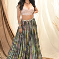Multicolor Stripe Print Skirt Set With Crop Top image 0