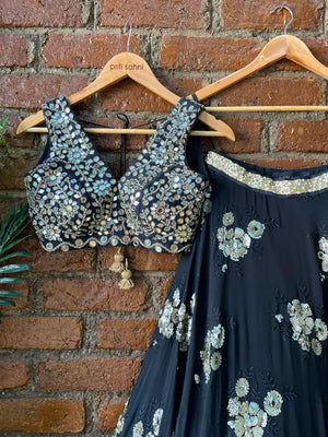 Black Lehenga Set with Mirror Work Blouse image 3