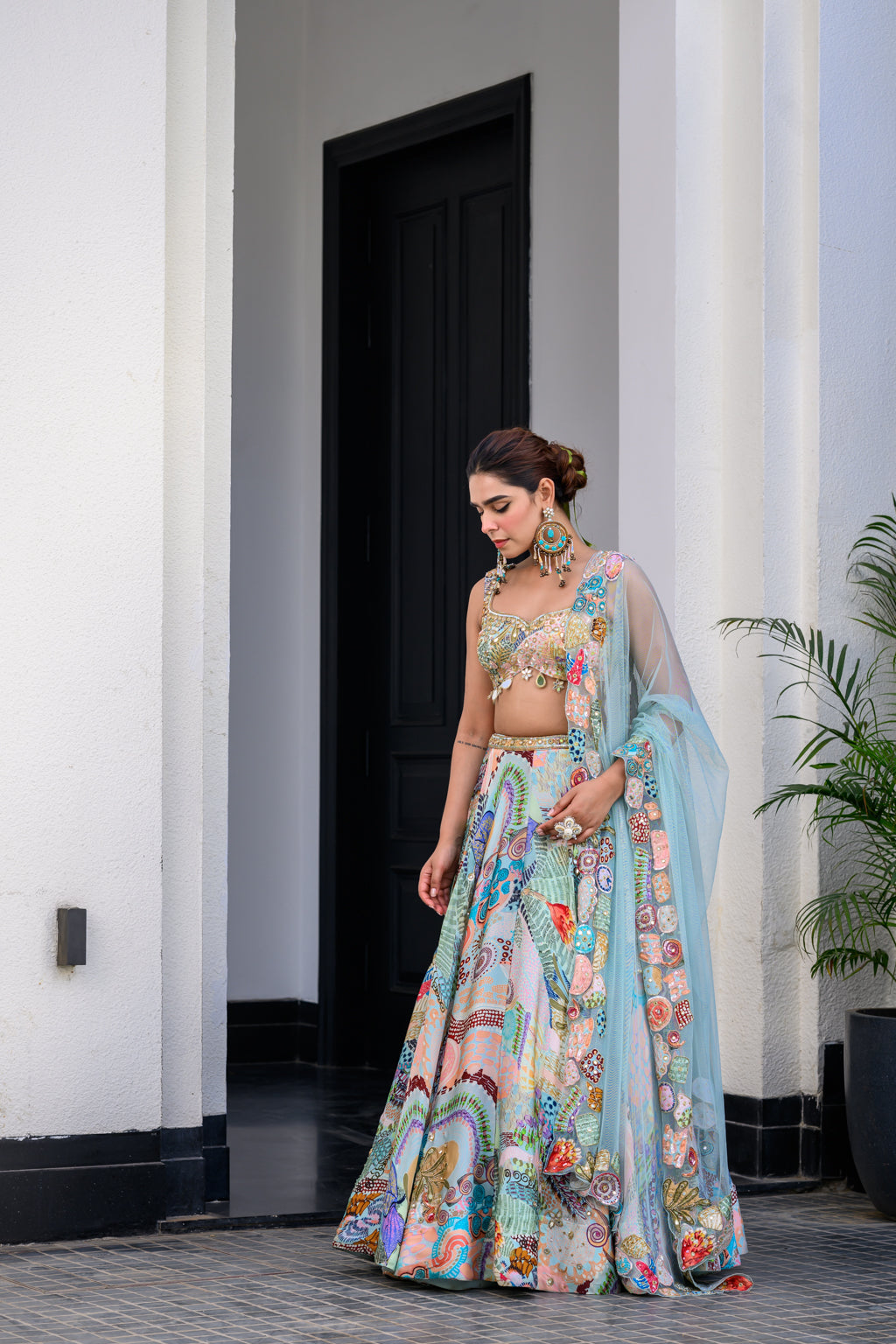 Gardenia Highlighted Lehenga Set Paidawn With Highlighted Blouse And Applique Dupatta image 10