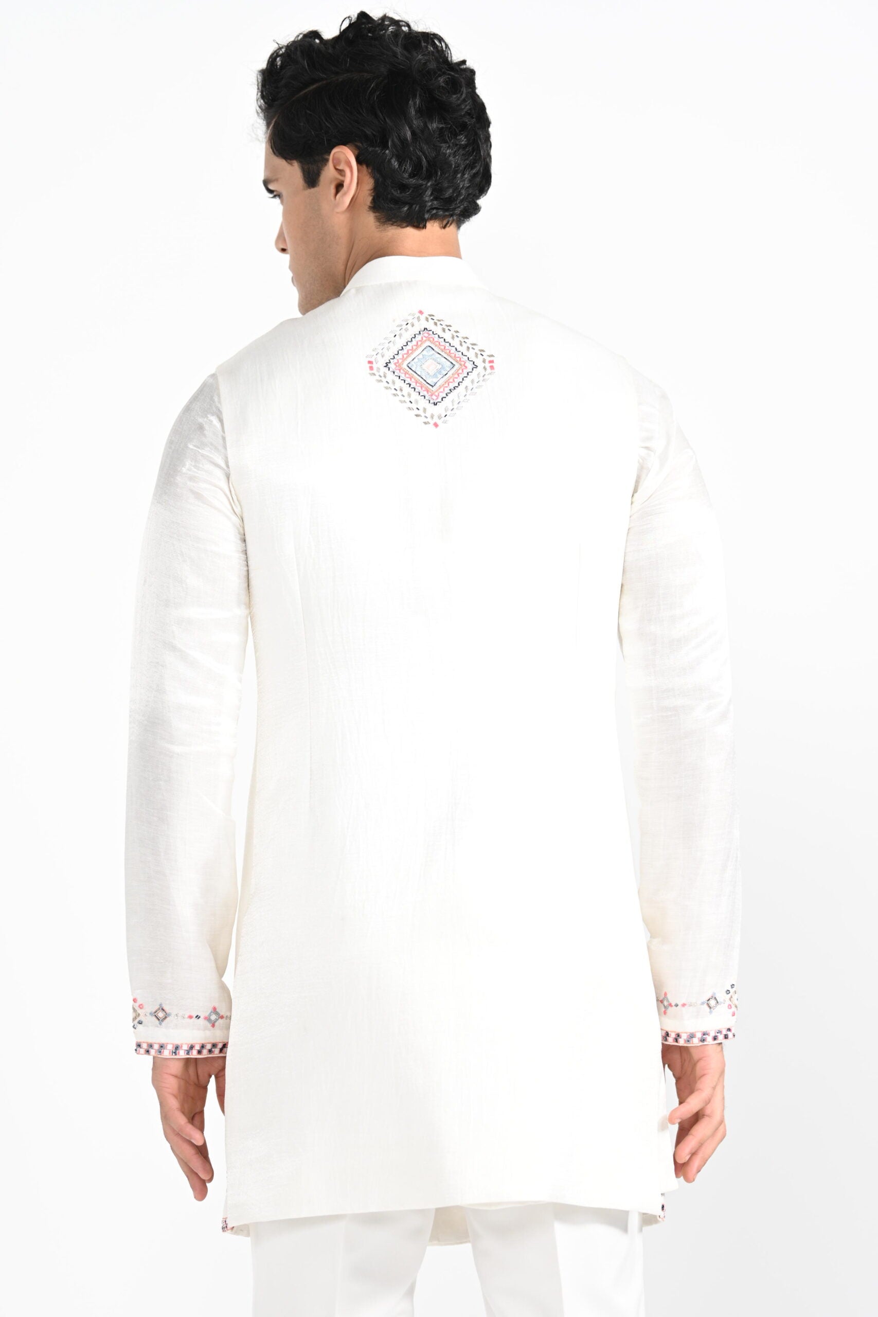Ivory Phulkari Inspired Nehru with Embroidered Kurta Set image 3