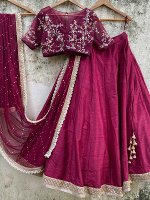 Burgundy Embroidered Lehenga Set image 4