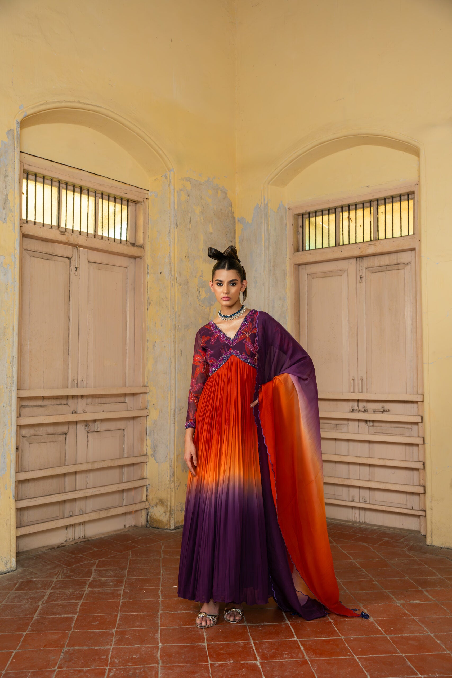 Crimson Bloom Shaded Flared Dress image 3