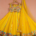 Sunshine Yellow Multicolor Thread &amp; Mirrorwork Lehenga Set image 0