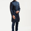 Midnight Blue Pintucks Achkan Coat Set image 0