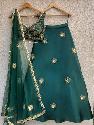 Emerald Green Mirror Work Lehenga - XL image