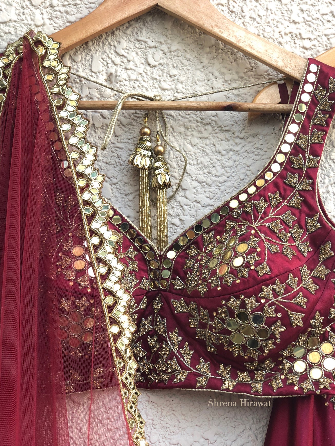Crimson Mirror Work Lehenga image 1