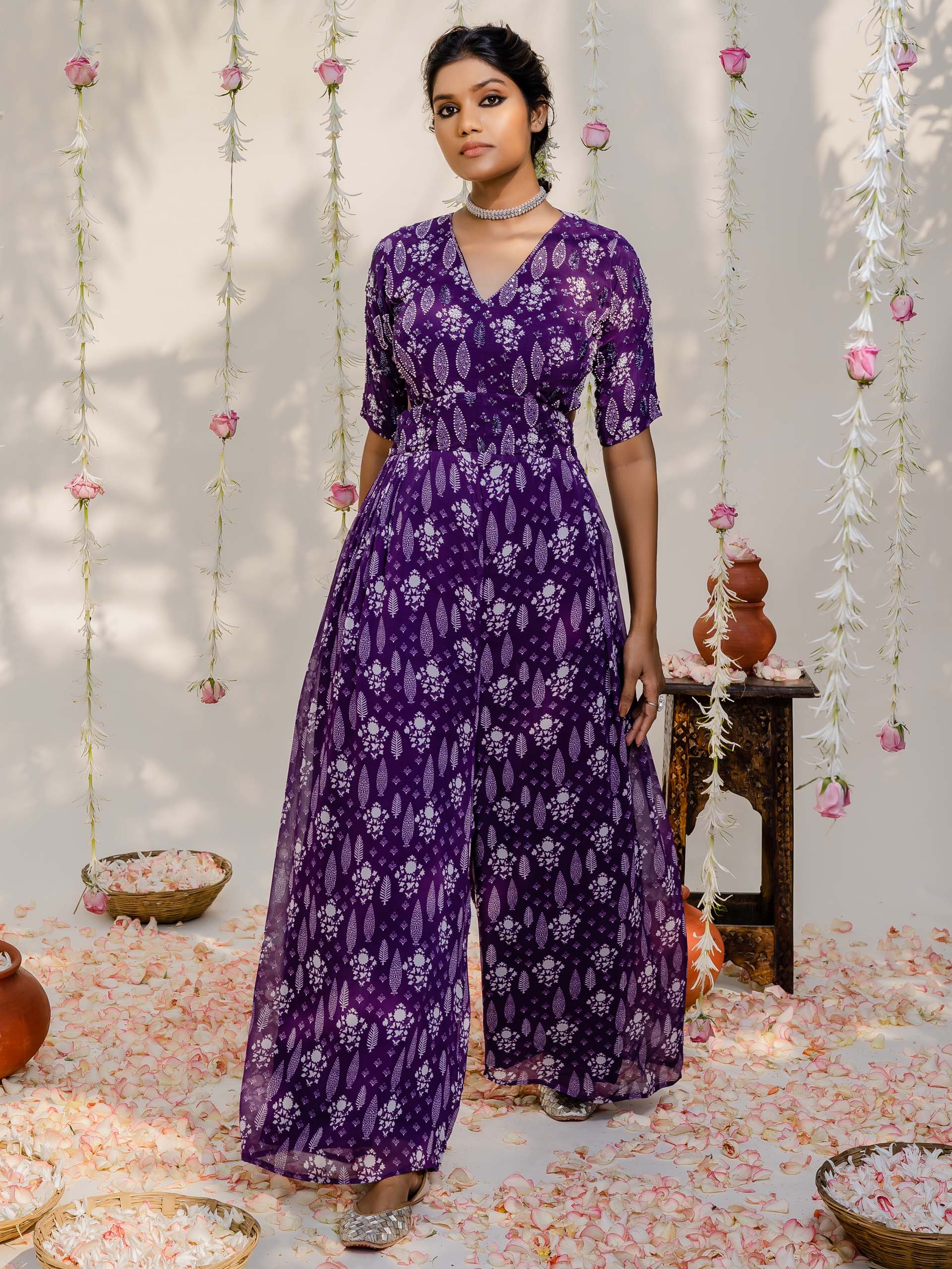 Purple Pine Print Jumpsuit - XL image