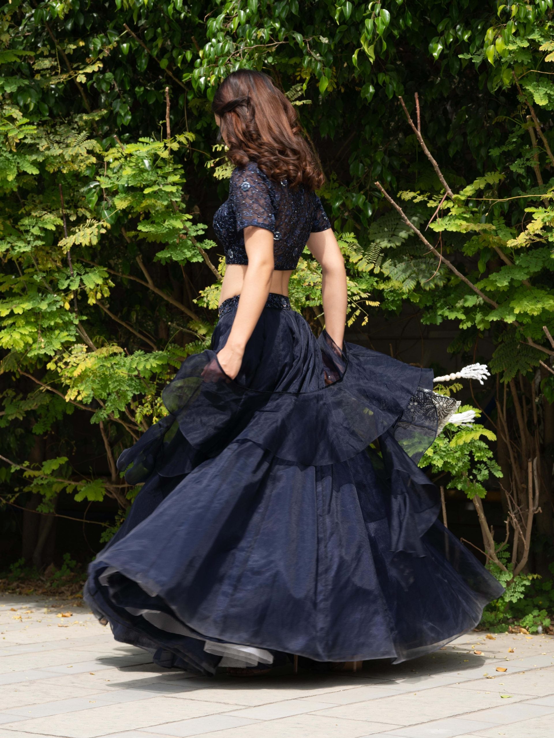 Navy Blue Maheem Organza Lehenga image 3