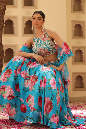 Floral Print Box Pleat Lehenga image 15