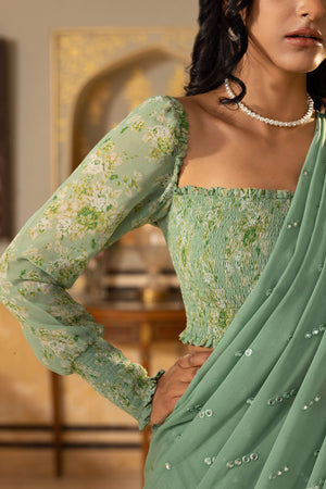 Sage Green Pre-Draped Saree image 2