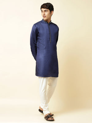 Navy Blue Satin Kurta - L image