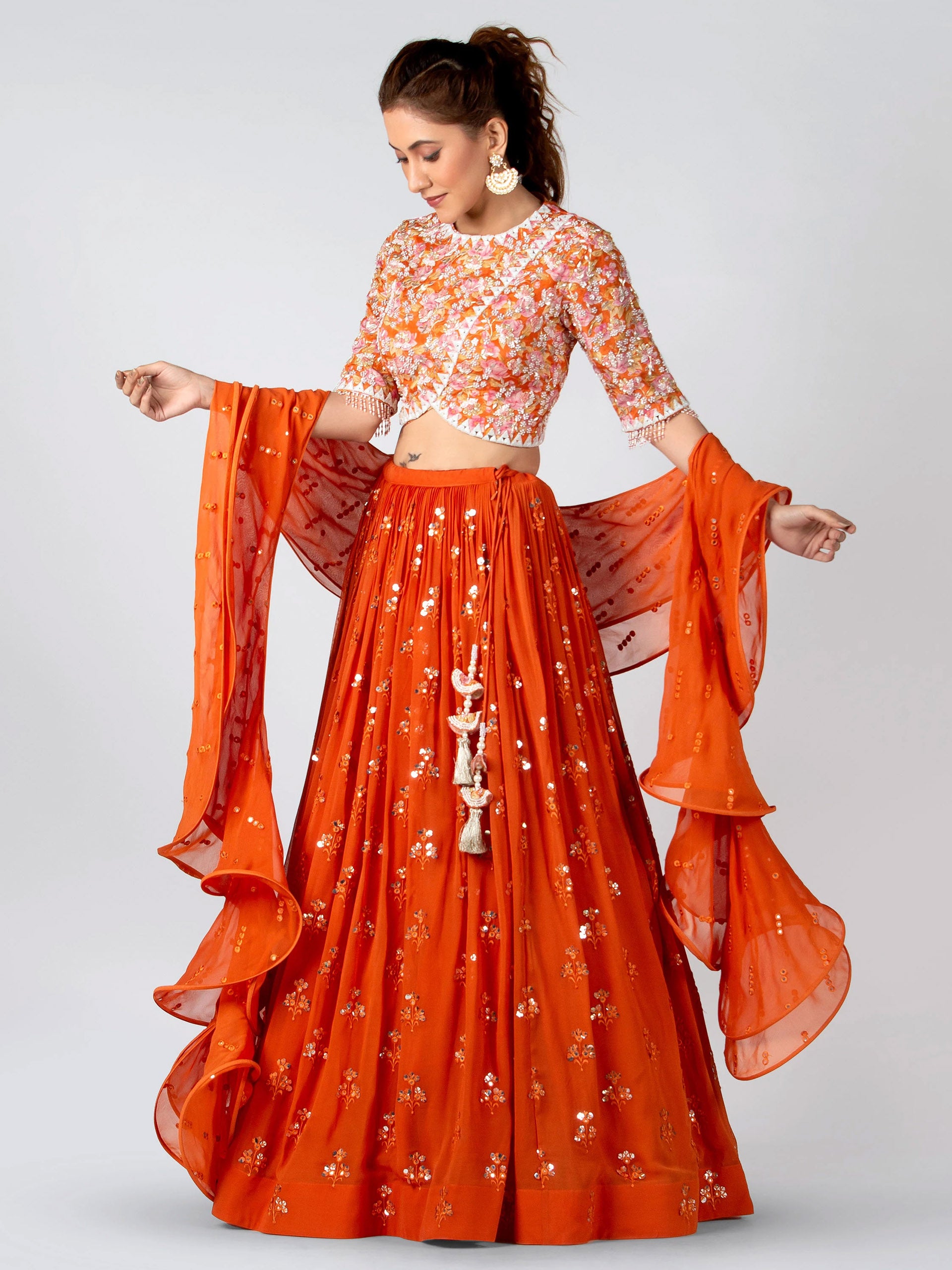 Orange Ruffle Lehenga Set image 1