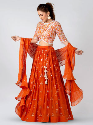 Orange Ruffle Lehenga Set image 1