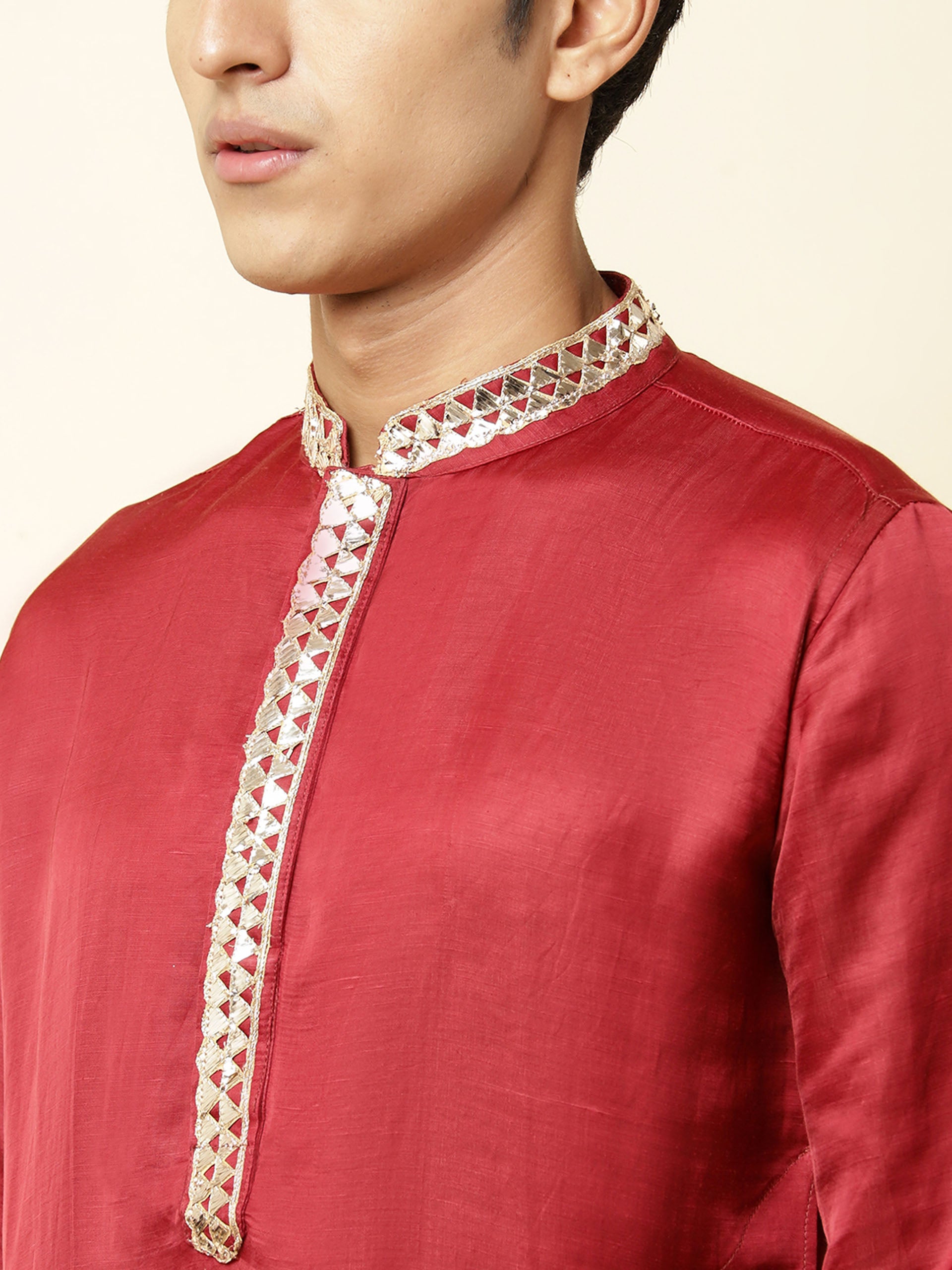 Maroon Satin Kurta image 1