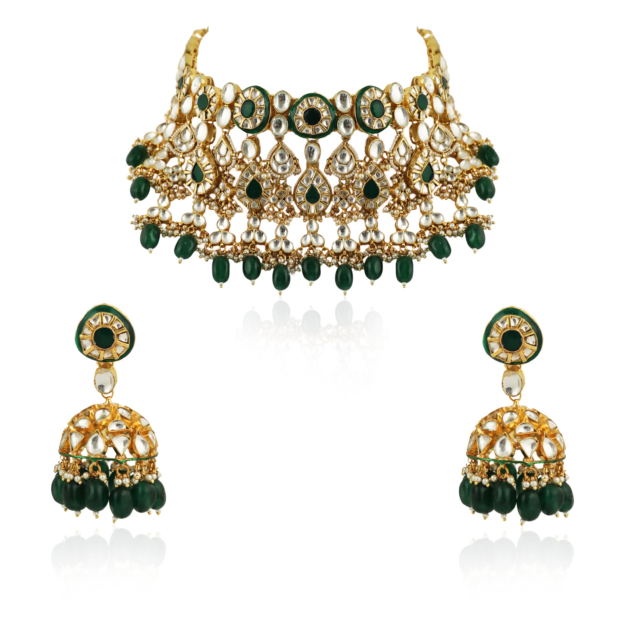 Green Meenakari Layered Necklace Set image 3