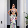 Eden Highlight Bralette With Mirror Work Paidawn With Dhoti Skirt And Cape image 0