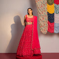 Hot Pink Printed And Embroidered Lehenga Set image 0