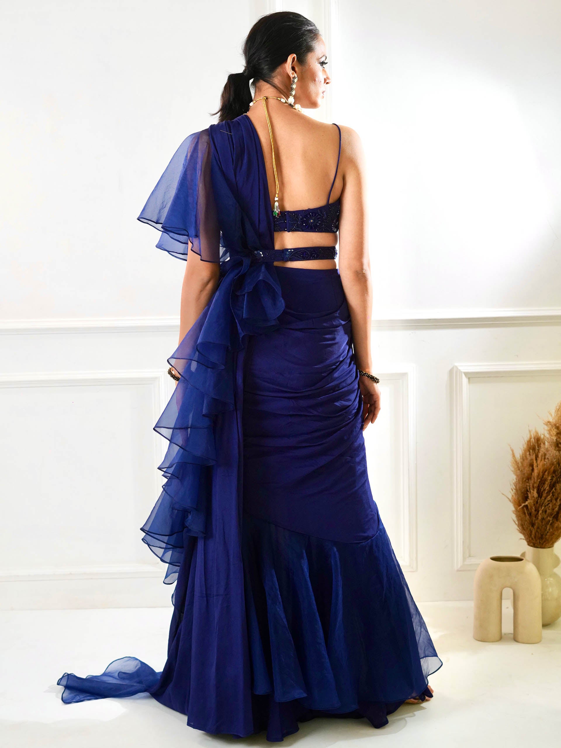 Nikasha Blue Ruffle Saree Set image 9