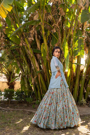 Light Blue Georgette Printed Lehenga Set image 8