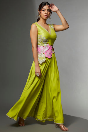 Lime Green Crepe Sharara Set - M image