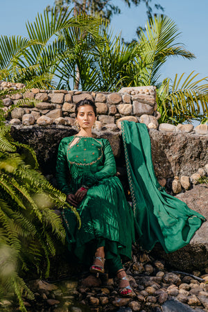 Emerald Green Embroidered Anarkali Suit Set image 2