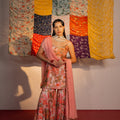 Coral Pink Embroidered And Printed Sharara Set image 0