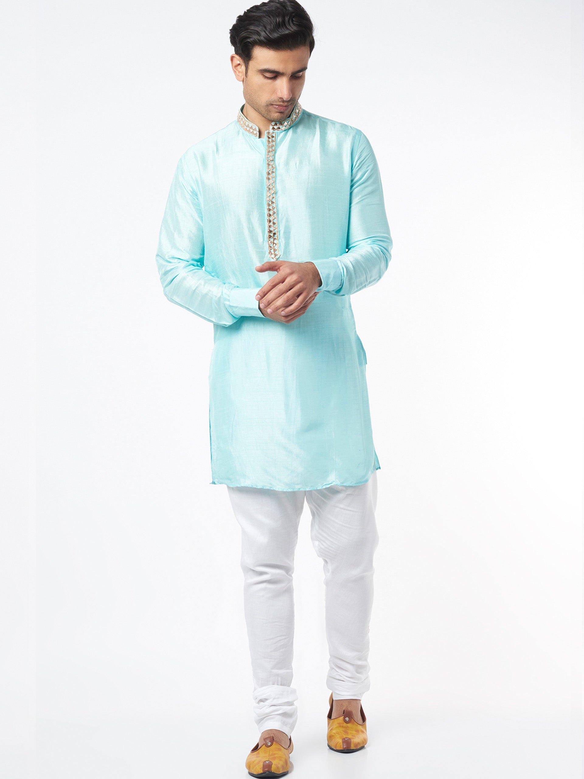Ice Blue Silk Kurta Set - S image