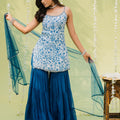 Teal Blue Embroidered Sharara Set image 0