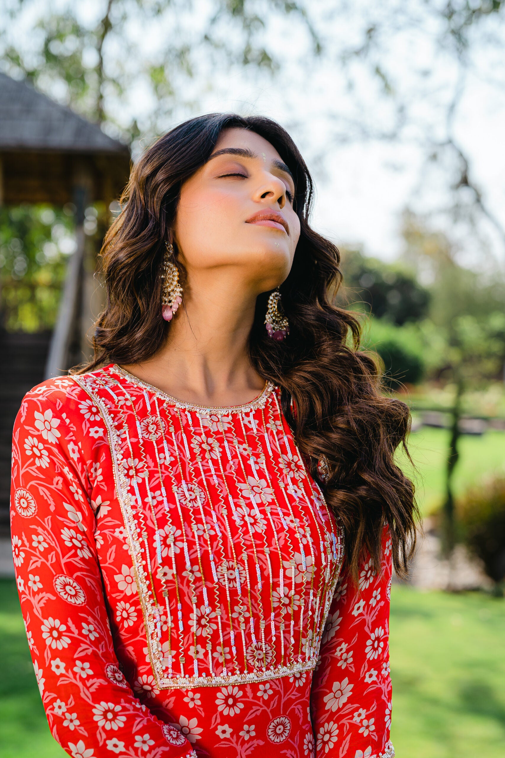 Cherry Red Floral Printed Sharara Set image 4
