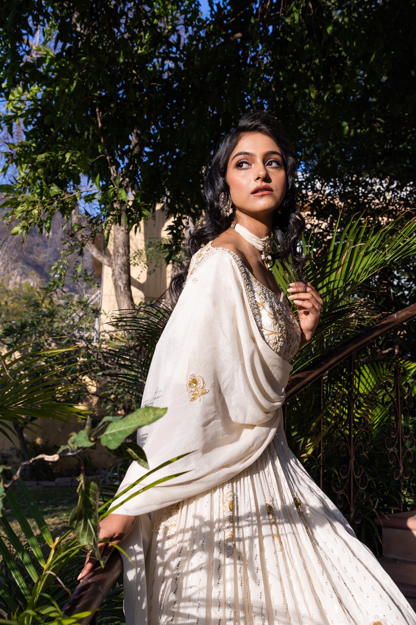 Off-White Georgette Crepe Pearl Embroidered Lehenga Set - L image