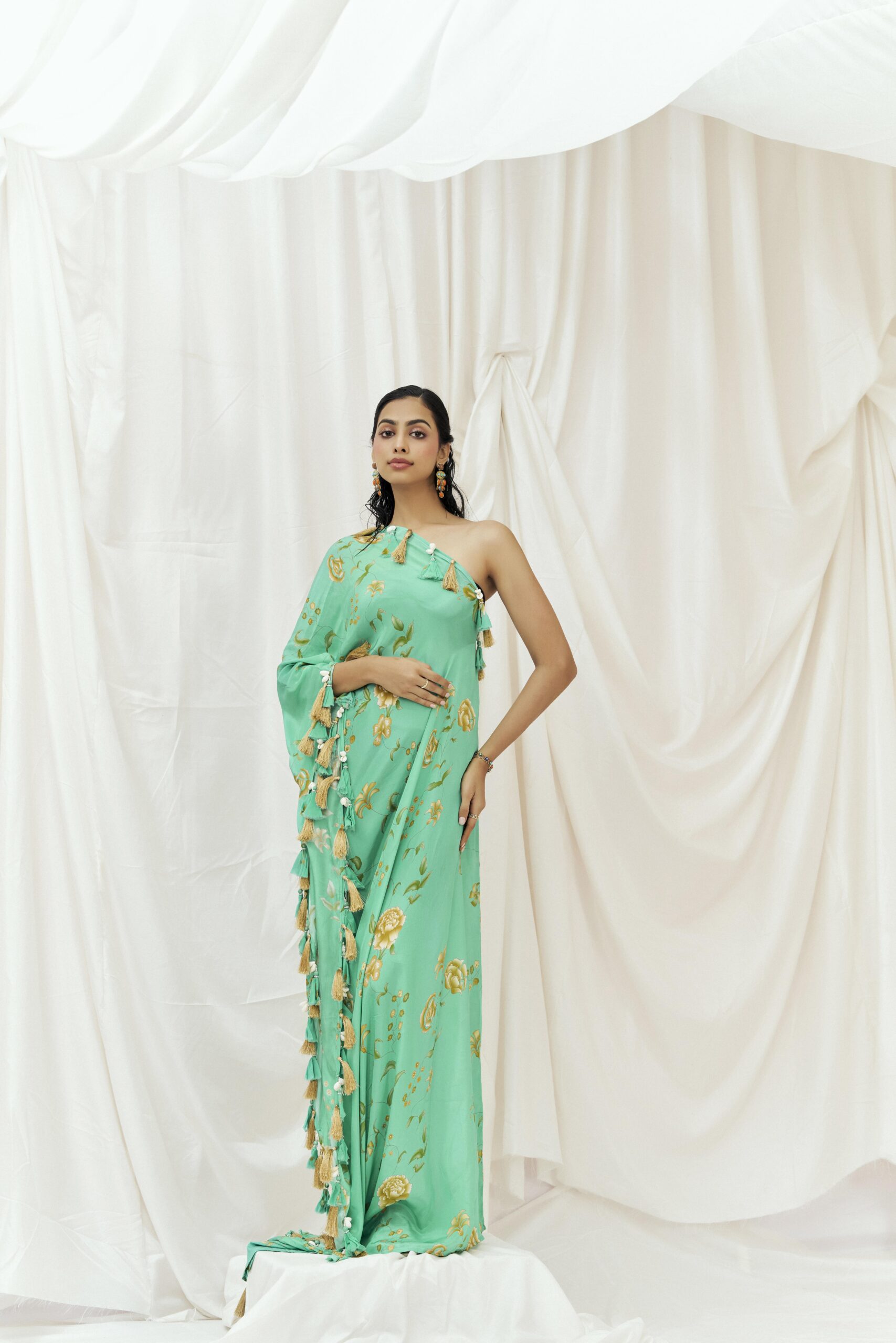 Turquoise Blue Printed Beaded Kaftan image 2