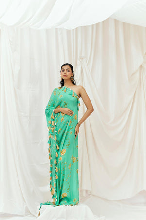 Turquoise Blue Printed Beaded Kaftan image 2