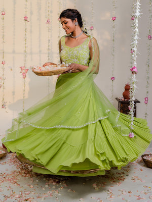 Lime Green Pearl Embroidered Lehenga Se image 4