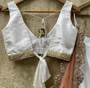 Ivory and Peach Sequin Lehenga Set image 2