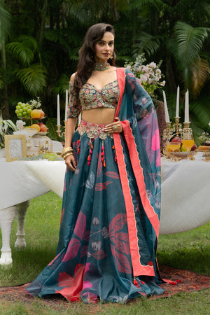 Teal Glow Ghagra Set - S image