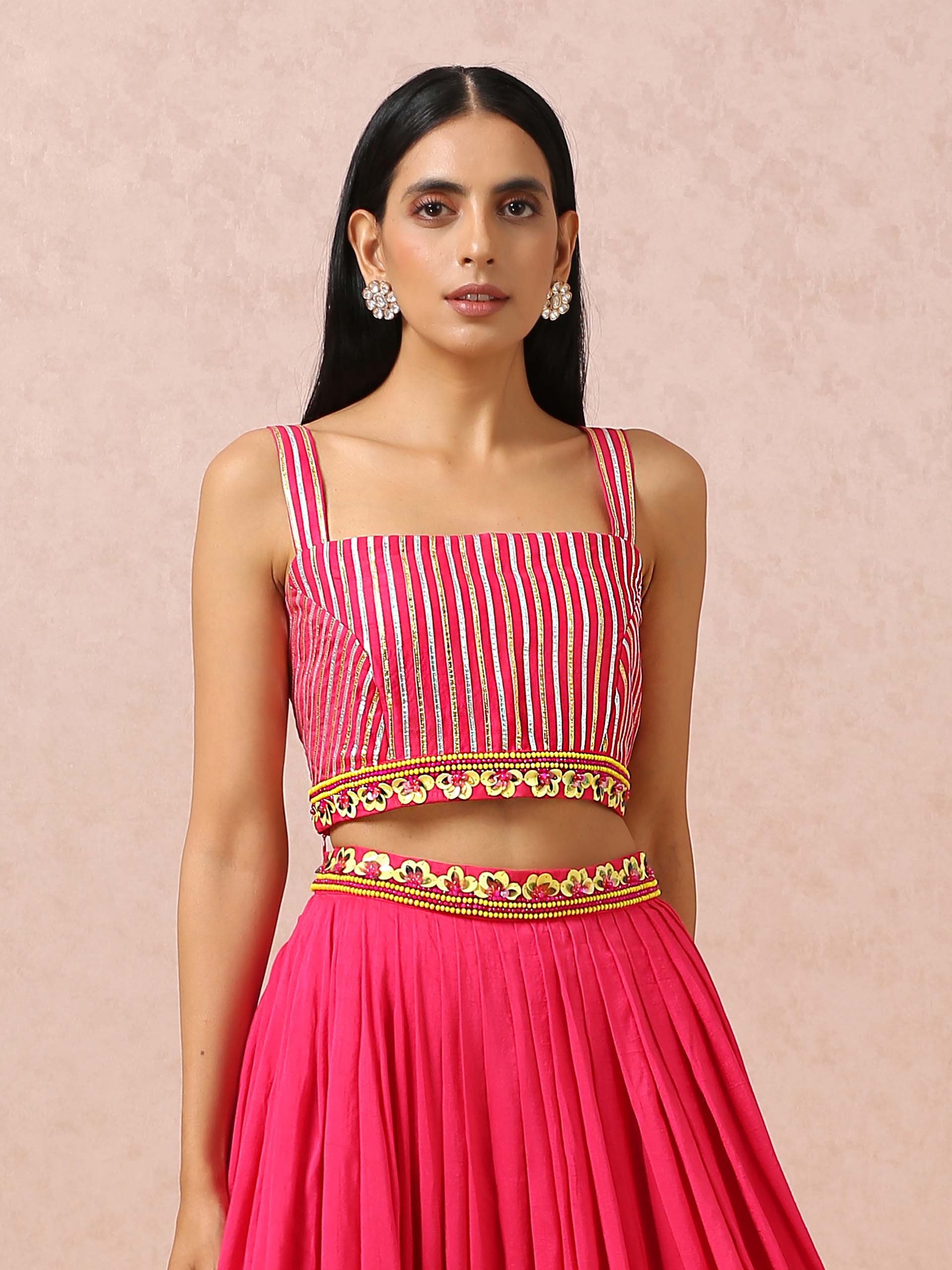 Fuchsia Embroidered Lehenga Set with Cape image 6