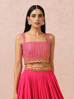 Fuchsia Embroidered Lehenga Set with Cape image 6