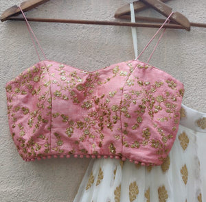 Ivory and Pink Butti Lehenga Set image 2