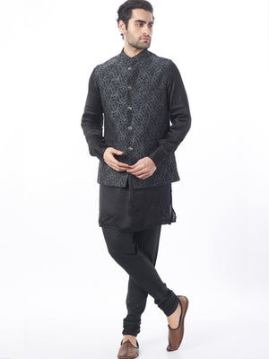 Black Brocade Bundi Jacket Set - M image