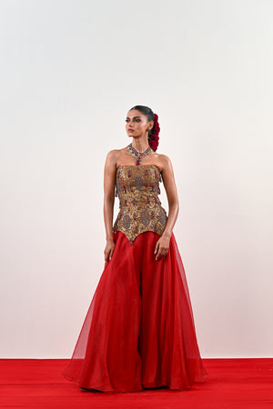 S FLARED PANT WITH EMBROIDERED CORSET - S image